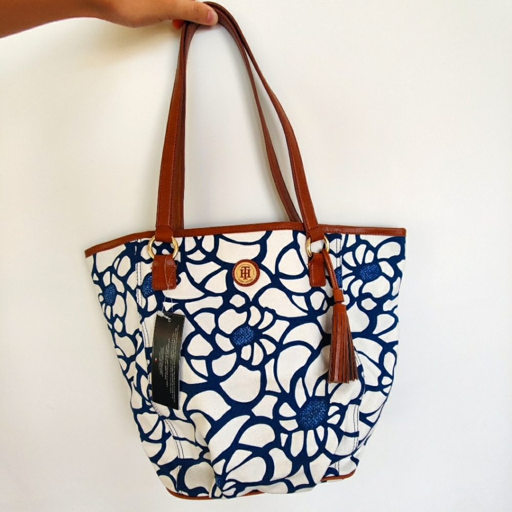 Tommy Hilfiger blue and white floral tote